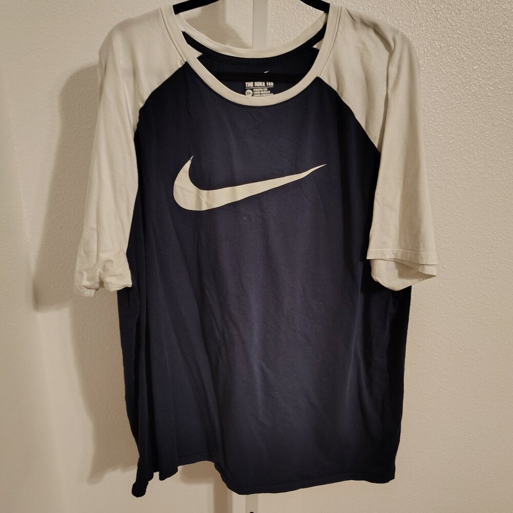 Nike Swoosh Raglan Sleeve T-Shirt Men's Navy Blue 3XL Short Sleeve Athletic Cut